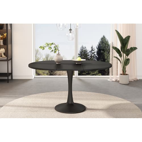 Utdragbart matbord, ovalt matbord, soffbord, längd 100/140 x bredd 100 x höjd 75 cm, modernt enkelt matbord, svart Black