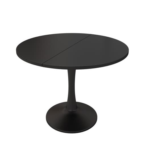 Utdragbart matbord, ovalt matbord, soffbord, längd 100/140 x bredd 100 x höjd 75 cm, modernt enkelt matbord, svart Black