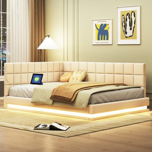 Dubbel bäddsoffa 140x200 - med LED & USB | Multifunktionssäng | Inkl. badkarshylla Beige