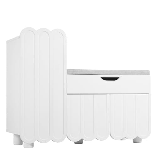 Modern skoskåp med 3 dörrar, låda och sitsklädsel – vit White