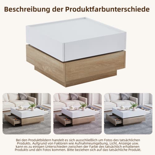 Multifunktionellt bord Vit/Valnöt – 60 cm soffbord med dubbelsäng & förvaringsfack | 360° rotation för flexibelt vardagsrum Natural Walnut