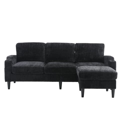 Lyxig soffgrupp med pall | 4-sits Samptoptic | multifunktionell vardagsrumssoffa med förvaringsutrymme Black