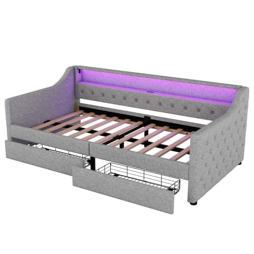 90x200 cm Dagbädd i grått – Modern bäddsoffa med stämningsbelysning & smarta funktioner Grey
