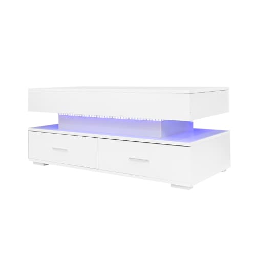 Vitt höj- och sänkbart LED-soffbord (100x50x44cm) - hydraulisk mekanism, Bluetooth-app, 2 lådor + förvaringsutrymme White