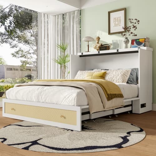 Murphy seng 140x200cm med skuffer og hylde, inkl. USB/stik, konvertibel platformseng uden madras, hvid white