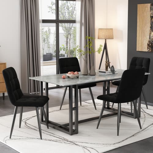 Svarta matrumsstolar, 4-pack – sammetslena, klädda designstolar med metallram & ryggstöd Black