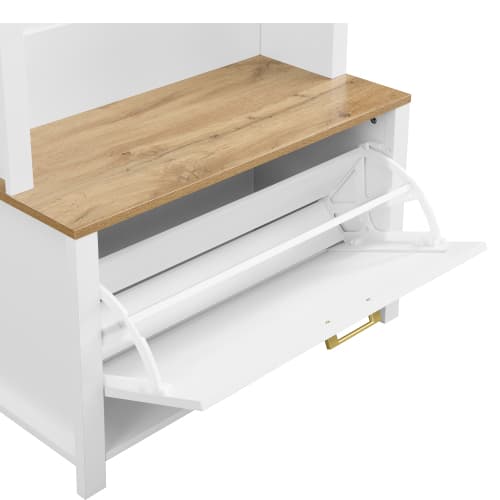 Garderobe med skohylde, hylde og kroge - robuste jernfødder, MDF-krop til entré White