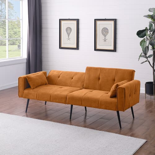 Futon Bäddsoffa 173cm Modulär & Vikbar, Klädd För Små Utrymmen, Bekväm Bäddsoffa för Lägenheter orange