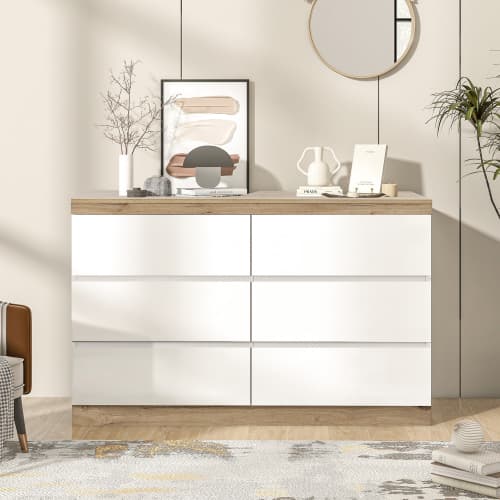 Skåp med 6 lådor, låsbart fack, förvaringsfunktion, för sovrum och vardagsrum White+Oak