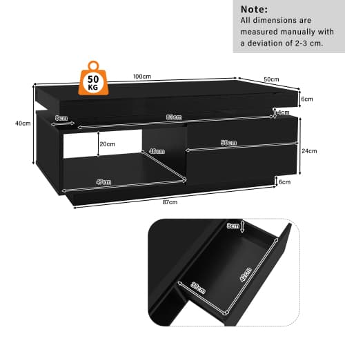 Högblank LED-soffa (100 cm) – Med låda & 50 kg kapacitet – Modernt sidobord Black