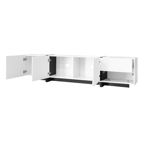 TV-skab højglans hvid/sort, simple døre og skuffer, lowboard med kontrasterende ben white
