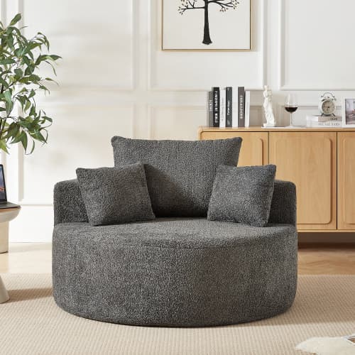 Fåtölj i chenille, ingen montering krävs, fluffig gungstol för vardagsrum & sovrum, modern & bekväm Grey