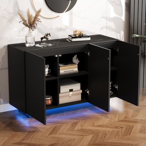 Modern svart LED skänk 120cm - marmoroptik & Bluetooth-ljusstyrning - Vertikal belysning - Praktisk vardagsrumsmöbel Black