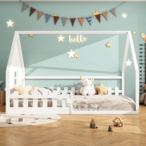 Vit platt säng 140x200 cm | Säker & stabil för barn | furu White