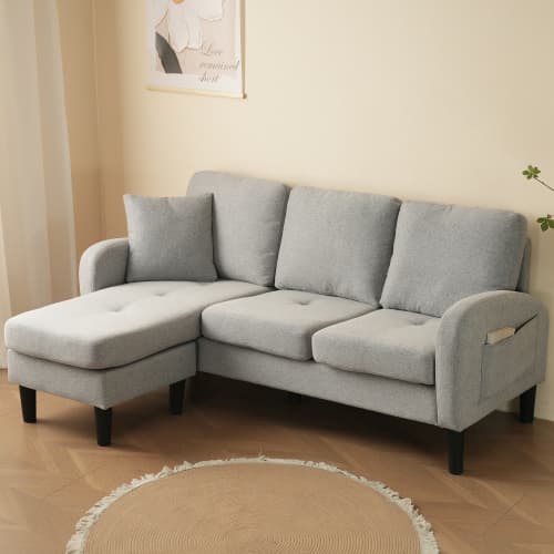 L-formad premium hörnsoffa med schäslong – 3-sits i bomullslinne som andas Grey