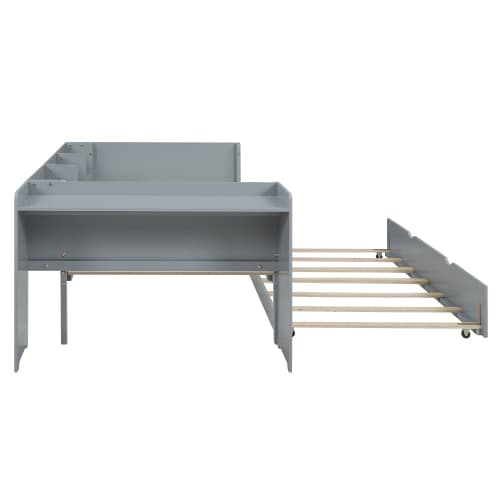 Grå säng 90x200 cm med utdragbar säng & skrivbord | Modern rumslösning Gray