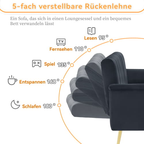 Vikbar sammetssoffa med Memory Foam – modern gästsäng för vardagsrum, platsbesparande (videoinstruktion) Dark Gray