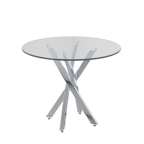 Runt matbord 80x80 cm - Härdat glas & galvaniserade ben, modernt fritidsbord, silver silver
