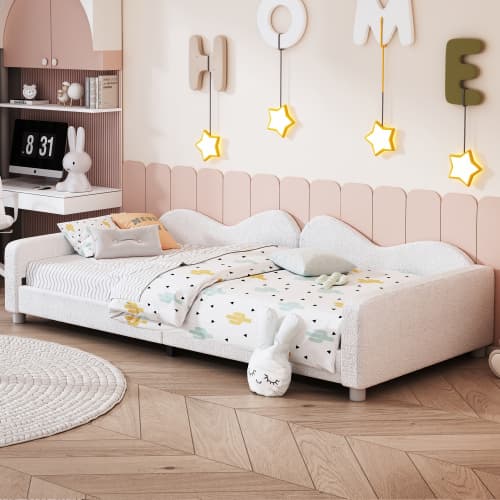 Vit Teddy Spjälsäng 90x200 cm - multifunktionell bäddsoffa med klädda stolar White