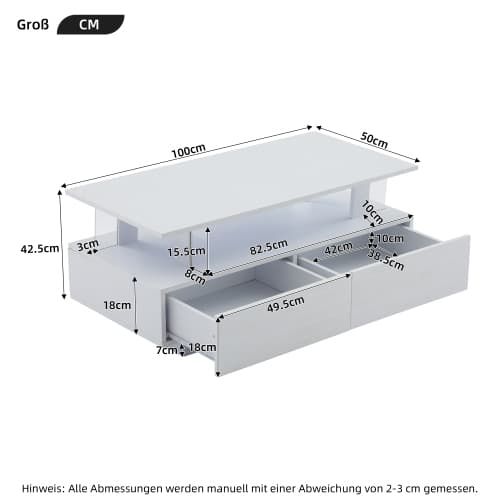 Vitt LED-bord med förvaringsfunktion, akryl LED vardagsrumsbord, sidobord White
