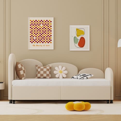SOFTSEA Bäddsoffa med förvaring och sittdyna - Modern soffa för vardagsrum och barnrum Beige