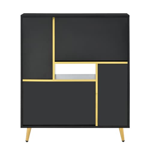 Skoskab 80 cm sort med 16-farvet LED-belysning, højglans front & opbevaring Black