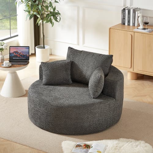 Fåtölj i chenille, ingen montering krävs, fluffig gungstol för vardagsrum & sovrum, modern & bekväm Grey