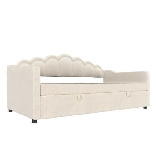 Dubbelsäng 90x200 cm med hydraulik & LED | Bäddsoffa & förvaringsutrymme Beige