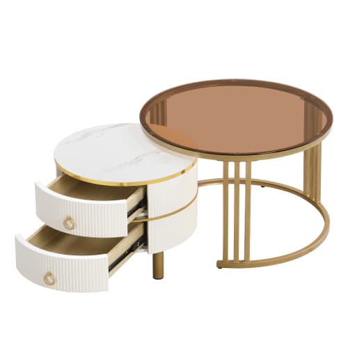 Komplett set soffbord + sidobord – kombination, 45 cm & 40 cm höjd – låda ingår White