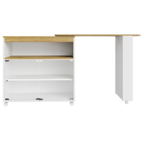 Vitt utdragbart barbord med LED & stort förvaringsutrymme – Modernt bistrobord (138-204×39×105 cm) White