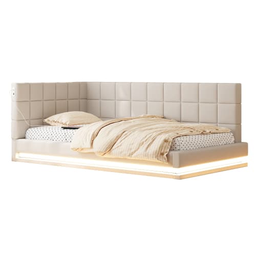 Bäddsoffa 90x200 cm - multifunktion med LED-ljus & USB - Beige sammet - inkl. säng och frukost - bed & breakfast Beige