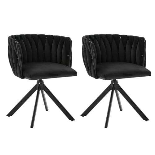 Velour lænestol sæt med 2 med 180° drejefunktion - kraftig ramme, ergonomisk, fløjlsblød Black
