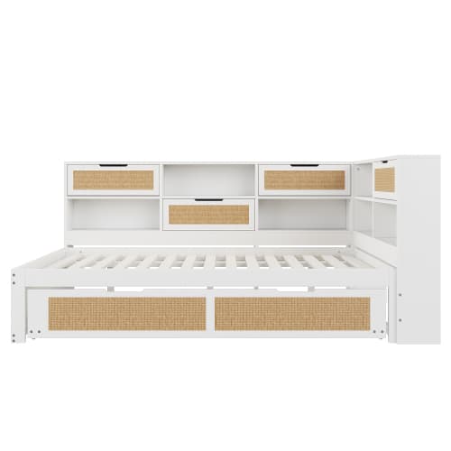 Soffa av trä 140x200 - utdragbar säng med förvaring & USB | Vit multifunktionell säng för barn/gäster White
