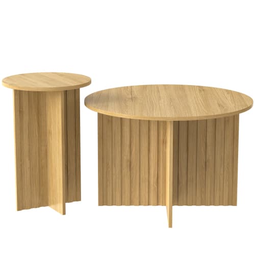 2-delt træ Nest bord sæt | Runde sofaborde i Scandi design | Pladsbesparende & alsidig | Robuste MDF-plader | Hvid Natural
