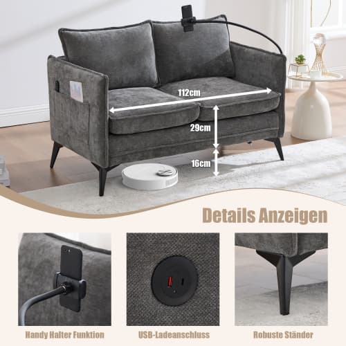 Modern dubbelsoffa med förvaring & smarta funktioner – bekväm tygsoffa för små rum Gray
