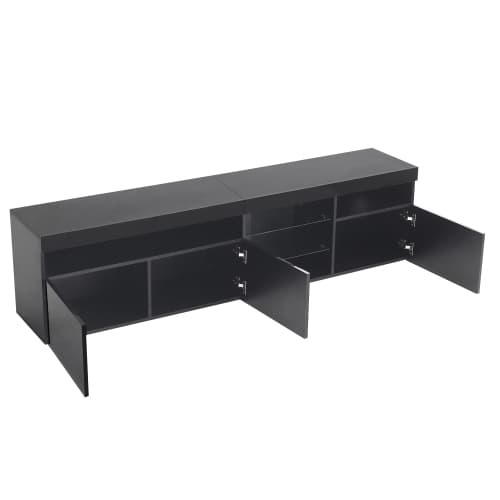 TV-skab 180 cm sort med LED-belysning, lyst panel & opbevaring til stuen Black