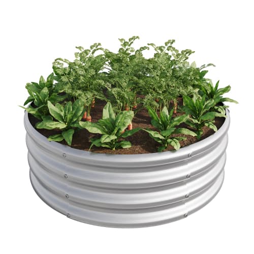 Silver säng rund – galvaniserad planteringsring för grönsaker, frukt & blommor, rostfri & väderbeständig Silver