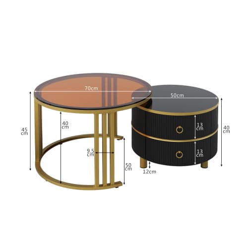 Komplett set soffbord + sidobord – kombination, 45 cm & 40 cm höjd – låda ingår Black