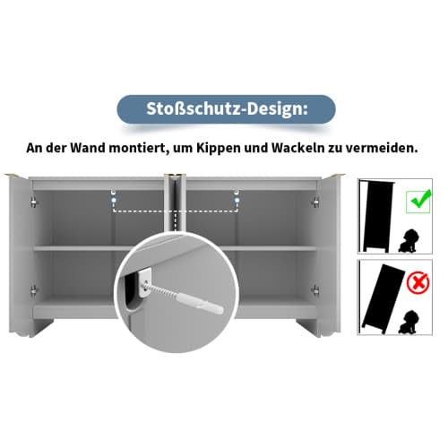 Modern skänk med vågmönsterdesign – grå buffé (140×40×85 cm) för matsal & vardagsrum Grey
