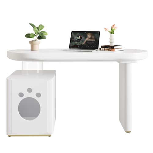 Skrivebord 117x50 cm med integreret kæledyrsseng til størrelser M-XL - Robust design, hvid White