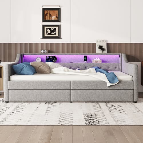90x200 cm Dagbädd i grått – Modern bäddsoffa med stämningsbelysning & smarta funktioner Grey