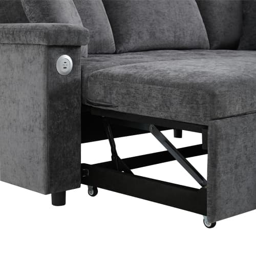L-formet sofa med sovefunktion og USB-opladning - Udtrækkelig, opbevaringsplads, armlæns hylde, grå Dark Gray