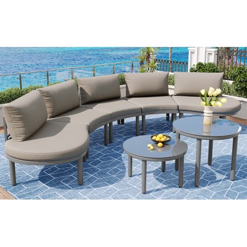 Modern 5-sits trädgårdsmöbelset med glasbord – elegant loungeset i grått Grey