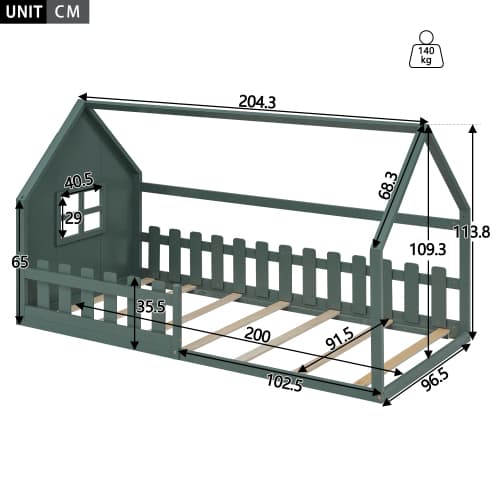 Grön sängram 90x200cm - spjälsäng med ribbor - Enkel & säker design Green