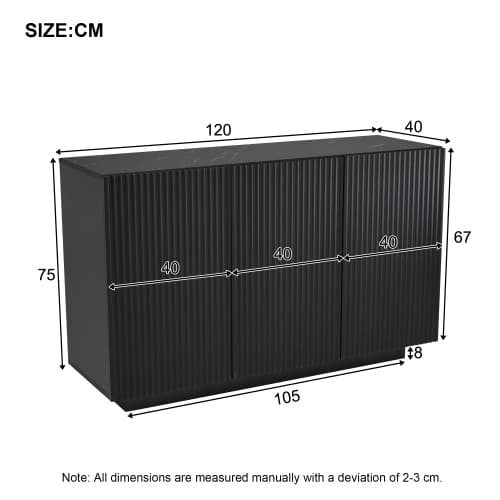Modern svart LED skänk 120cm - marmoroptik & Bluetooth-ljusstyrning - Vertikal belysning - Praktisk vardagsrumsmöbel Black