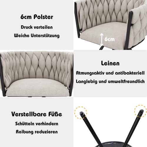 Linne matrumsstol, 2-delat set, individuell lätt lyx vardagsrum sovrum roterande stol Black + Linen
