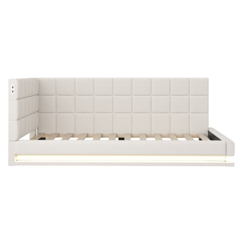 Bäddsoffa 90x200 cm - multifunktion med LED-ljus & USB - Beige sammet - inkl. säng och frukost - bed & breakfast Beige