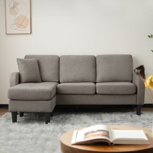 L-formad hörnsoffa med schäslong – modern 3-sitssoffa i bomullslinne som andas Antique Dark Grey