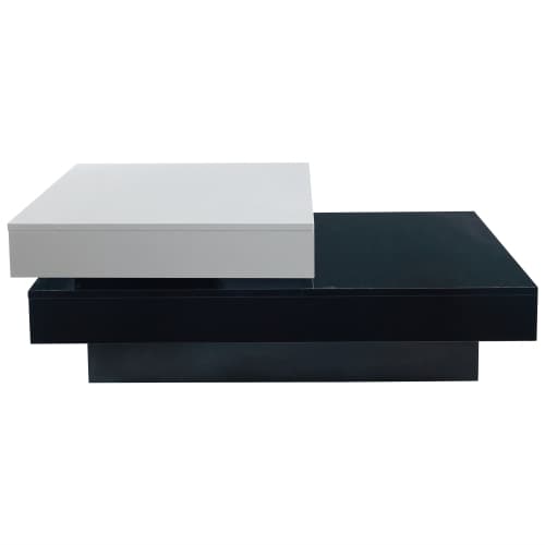 Roterbart soffbord med svart och vit söm, modernt, enkelt soffbord med högblank yta White+Black