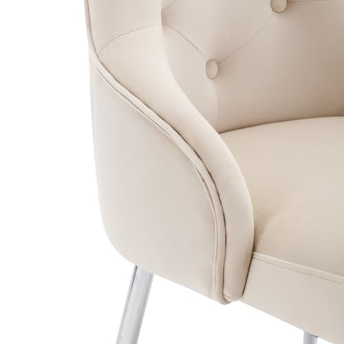 2-set matstolar med knappmönster, klädd stol, stolar med metallben Beige